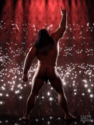 3d 3d_(artwork) 3d_model adult_swim bara bara_ass beefy black_hair black_nail_polish black_nails camera_flashes concert dad_bod male_nudity metalocalypse naked naked_male nathan_explosion nude nude_male public public_exposure public_nudity rock_on_hand_sign saltyrenders