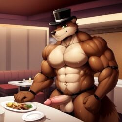 ai_generated balls bara big_penis brown_fur fazbear_fanverse fnaf frosting.ai furry furry_male furry_only gay green_eyes male male_only muscular muscular_male mustelid musteline naked naked_male no_humams nude nude_male penis popgoes popgoes_(character) public_nudity sugar1989 weasel