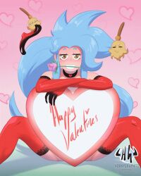 1girls 2024 2d_animation animated animated artist_name blue_hair hornygraphite legwear long_gloves long_hair mokyo_(hornygraphite) necklace no_bra no_panties oc original original_character rose_(flower) valentine's_day watermark yellow_eyes