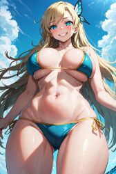 ai_generated big_breasts bikini blonde_hair blue_eyes boku_wa_tomodachi_ga_sukunai curvaceous curvy_female hair_ornament large_breasts long_hair mako_(artist) sena_kashiwazaki