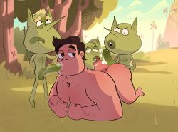 4boys anal bara blowjob gay interspecies joeemillery male_focus male_only monster non-human outdoors penis rafael_diaz size_difference skinny star_vs_the_forces_of_evil toony