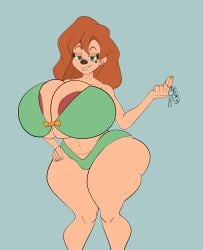 absurd_res areola bedroom_eyes big_areola big_breasts breasts clothing disney female goof_troop hi_res huge_breasts humanoid hyenalattes lingerie narrowed_eyes roxanne_(goof_troop) seductive simple_background solo thick_thighs wide_hips