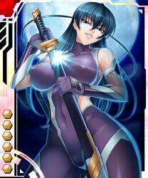 00s breasts card_(lr) card_(medium) female female_focus igawa_asagi kagami_hirotaka large_breasts lilith-soft ninja official_art smirk solo sword tagme taimanin_(series) taimanin_asagi taimanin_asagi_battle_arena_all_card_gallery taimanin_asagi_kessen_arena weapon