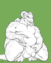 anthro balls big_penis bulge clothing dragon gaw_(character) hi_res humanoid_penis kneeling looking_at_viewer male male_only musclegut omari overweight penis solo tongue tongue_out uncut underwear