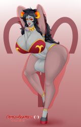 1futa 2023 2d aradia_megido arms_behind_head autopaizuri balls black_hair breasts clothed clothing commission commissioner_upload crimsonreapress dancer_outfit dickgirl erection futa_only futanari homestuck horns huge_balls huge_breasts huge_cock humanoid humanoid_penis intersex large_balls large_breasts large_penis long_hair looking_at_viewer masturbation mostly_nude ms_paint_adventures one_leg_up penis solo solo_futa standing thick_thighs troll