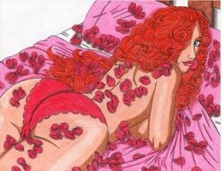 ass big_ass curly_hair flower_petals hentai-ryukami_(fafnir_the_dragon) lingerie panties powerpuff_girls red_hair rose_petals sara_bellum