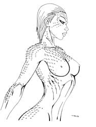 1girls artist_request black_and_white breasts eso2001 female female_only marvel marvel_comics monochrome mystique nipples nude raven_darkholme rebecca_romijn side_view solo tagme uncensored white_background x-men x-men_(movie_series)