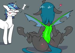 absurd arthropod ass big_butt blush bodily_fluids changeling chrysalisdraws equid equine female feral friendship_is_magic heart hi_res horn male mammal my_little_pony queen_chrysalis_(mlp) shining_armor_(mlp) spread_legs spreading sweat unicorn