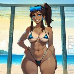 1girls ai_generated avatar_legends beach dark-skinned_female female headletzer korra looking_at_viewer smile sunglasses swimsuit the_avatar the_legend_of_korra water_tribe