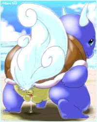 anus artist_request back_view blue_skin breasts color day female female_only nintendo nova outdoors pokemon raised_tail shell solo tagme tail wartortle