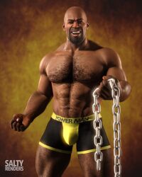 1boy 3d 3d_model bald bald_man beefy black_hair boxers buff dark-skinned_male dark_skin hairy hairy_chest himbo luke_cage male male_only manly marvel marvel_cinematic_universe masculine melanin metal_chain muscles muscular muscular_male power_man saltyrenders solo solo_male