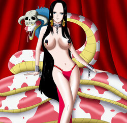 1girls animal atlas0maximus black_hair boa_hancock chains collar cuffs female female_only one_piece panties salome_(one_piece) slave snake solo_focus standing