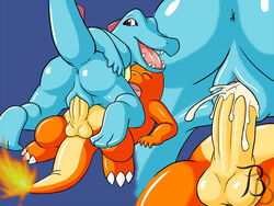 charmander color female fire interspecies male nintendo pokémon_(species) pokemon pokemon_gsc pokemon_rgby sex straight tail tail_fire totodile vaginal_penetration