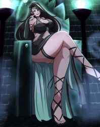 breasts brown_hair choker glowing_eyes green_eyes tagme throne xendrawsseggs xendrawsthings xennie_(xendrawsthings)