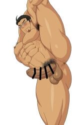 1boy armpit_hair balls blush boner closed_eyes daisuke_kosaka dilf erection flexible fullauto66 glasses male male_only mature_male muscles muscular muscular_male my_little_sister_can't_be_this_cute nude ore_no_imouto_ga_konna_ni_kawaii_wake_ga_nai penis solo solo_male spread_legs suenaga tan-skinned_male white_background