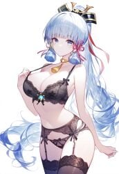 1girls ai_generated alternate_hairstyle belly_button blue_eyes blue_hair blunt_bangs blunt_tresses bra_pull closed_mouth female full_body genshin_impact hair_ornament hoyoverse kamisato_ayaka light_blue_hair lingerie lingerie_only long_hair looking_at_viewer seiza setsuaiart shirt sitting slim_waist smile solo thighs very_long_hair wide_hips