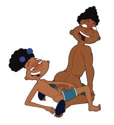 2boys anal ass black_hair brothers dark_skin family gerald_johanssen goggles hey_arnold! incest iyumiblue jamie_o_johanssen size_difference smile swimwear transparent_background yaoi