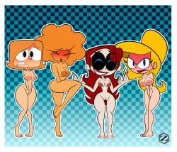 blush blushing_at_viewer classic_enf_pose debbie_turnbull embarrassed_nude_female enf eris_(billy_and_mandy) evil_con_carne looking_at_viewer major_dr._ghastly miss_bellum multiple_girls powerpuff_girls robotboy sara_bellum the_grim_adventures_of_billy_and_mandy zarnacius