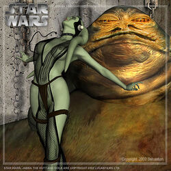 2002 3d green_skin hutt jabba_the_hutt oola return_of_the_jedi sebastian_(artist) star_wars twi'lek