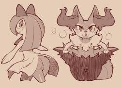 anthro ass biped blush bottomless bottomless_skirt braixen cold-blooded-twilight duo female front_view fur generation_3_pokemon generation_6_pokemon humanoid inner_ear_fluff kirlia looking_at_viewer looking_back mooning nintendo pokemon pokemon_(species) rear_view tuft upskirt