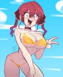 1girls big_breasts breasts ekowrosmi hololive houshou_marine swimsuit twintails virtual_youtuber watermark