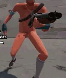 1boy animated armbands baseball_cap cropped_image erection floppy_cock gay gif headset helicopter_penis holding_weapon kneesocks loop male male_only naked_footwear penis scout shotgun socks_and_shoes team_fortress_2 weapon wrapped_hands yaoi