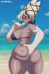 1girls ass big_ass big_breasts big_butt big_hands bikini breasts butt carmilla_carmine dat_ass demon demon_girl female female_only grey_body grey_skin hazbin_hotel huge_ass lueduartv milf red_eyes red_sclera thick_thighs white_hair