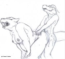 alligator anthro ben_ali_gator breasts cum_in_pussy cum_inside dharken disney fantasia female hippopotamus hyacinth_hippo impregnation interspecies interspecies_impregnation interspecies_sex male monochrome nipples nude rough_sketch sex side_view straight tagme