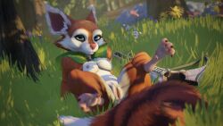 3d_(artwork) animal_humanoid ano_delta anthro bedroom_eyes breasts crossbow digital_media_(artwork) female forest forest_background genitals hi_res hoodwink_(dota) humanoid looking_at_viewer lying mammal mammal_humanoid narrowed_eyes nature nature_background nude on_back pawpads paws plant pussy ranged_weapon relaxed_expression rodent sciurid seductive small_breasts solo tail tree tree_squirrel weapon