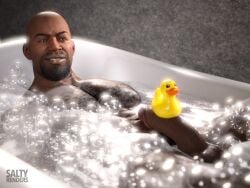 1boy 1human 1male 3d 3d_(artwork) 3d_model african african_male bald_man bathing brown_skin dark-skinned_male dark_skin erect_penis erection looking_at_viewer luke_cage male male_focus male_only male_solo marvel marvel_comics masculine melanin playful rubber_duck saltyrenders smiling_at_viewer soapy soapy_bubbles solo solo_focus solo_male taking_a_bath very_dark_skin