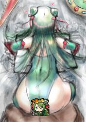 bare_shoulders cestina_(grand_summoners) clothing_cutout covered_nipples female grand_summoners green_eyes green_hair highres long_hair puppuppa