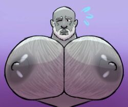 1boy bald bara bara_tiddies bara_tits barrug big_breasts big_chest big_pecs bust busty chest_hair facial_hair gigantic_chest gigantic_pecs gray_body gray_nipples hairy_chest huge_breasts huge_chest huge_pecs male male_only nipples solo solo_male white_hair wink