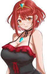 1girls alternate_costume amber_eyes big_breasts breasts choker date dress earrings female female_focus female_only highres huge_breasts kenichi_art looking_at_viewer nintendo pyra red_eyes short_hair smile solo very_high_resolution xenoblade_(series) xenoblade_chronicles_2