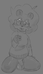 1boy absurd_res afro anthro balls bear bottomless clothed clothing dante_(pimpwalker1) eyewear flaccid fur genitals giant_panda girly glasses glistening_eyes hi_res kneeling male male_only mammal monochrome nerd penis pimpwalker1 sketch slightly_chubby solo sweater topwear turtleneck