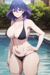 1female 1girls ai_generated bangs big_breasts bikini blurry_background breasts commentary_request english_commentary female hi_res high_resolution highres kinsou_no_vermeil kiraaiart light-skinned_female light_skin looking_at_viewer milf mommy multicolored_hair outdoors outside pool red_eyes short_hair smile smiling smiling_at_viewer solo solo_female succubus tagme vermeil vermeil_(kinsou_no_vermeil) vermeil_in_gold