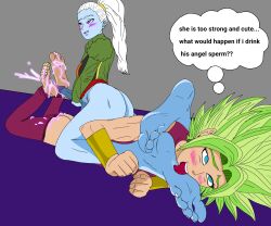 angel angel_(dragon_ball) cum cum_on_feet dragon_ball dragon_ball_super female foot_fetish foot_grab foot_play foot_worship footjob futa_on_female futanari kefla legendary_super_saiyan self_upload starkartist super_saiyan super_saiyan_2 universe_6/universe_7 universe_6_girls vados