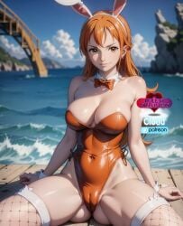 1female 1girls 1woman ai_generated anime_girl anime_style breasts bunny_ears bunnysuit female female_focus female_only girl large_breasts looking_at_viewer nami nami_(one_piece) one_piece orange_eyes orange_hair patreon post-timeskip rule34_diffusion(artist) solo solo_female solo_focus