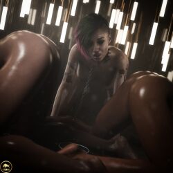 3d blender chained chains cyberpunk_2077 female female_only ferdinand_(artist) judy_alvarez nude_female pet petplay slave wet_body wet_skin