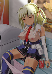 beatmania beatmania_iidx bemani big_breasts braid breasts breasts_out panties ponytail red_tie skirt tian_xia tie tied_hair