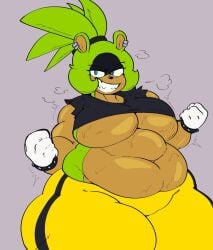 1girls afrosoricid belly blue_eyes dark_skin fat female_only green_fur idw_publishing kuroameart muscular_arms pegaka_(artist) smile sonic_(series) sonic_the_hedgehog_(comics) sonic_the_hedgehog_(series) surge_the_tenrec tank_top tenrec