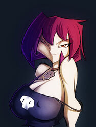 1girls aged_up bare_shoulders bedroom_eyes bigdad breasts brown_eyes choker cleavage clothing darnact erect_nipples female female_focus female_only gaz_membrane goth huge_breasts human invader_zim jewelry neckwear nickelodeon nipple_bulge pale_skin purple_hair sci-fi solo source_request tank_top thicc_gaz wink year_request