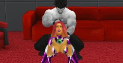 1boy 1boy1girl 1girls 3d animated dc dc_comics doggy_style front_view green_eyes hairy_chest hairy_male lobo_(dc) pof3445 red_hair sims4 starfire straight teen_titans the_sims_4 white_skin