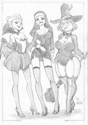 20th_century_studios 3girls american_dad family_guy fanart halloween halloween_2024 halloween_costume halloween_theme hayley_smith high_heels hobb lisa_simpson meg_griffin nun nun_outfit pencil_sketch sketch stockings the_simpsons vampire vampire_costume vampire_girl witch witch_costume witch_hat