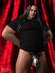 1boy 1human 1male 3d 3d_(artwork) 3d_model adult_swim beefy black_hair black_shirt caged_cock dad_bod green_eyes hairy hairy_male himbo long_hair male male_chastity male_focus male_only masculine masculine_male metalocalypse muscles muscular muscular_male naked naked_male nathan_explosion pubic_hair saltyrenders solo solo_focus solo_male