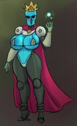 alien areolae armored_boots bikini blue_skin breasts cloak crown curvy diklonius female giant_breasts high_heels huge_breasts nipples_visible_through_clothing queen_of_the_blue_dudes rule_63 sketch space_king thick_thighs wide_hips