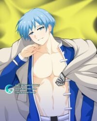 blue_eyes blue_hair bodypillow dakimakura fanart himmel_(sousou_no_frieren) male_only mitgard-knight mitgardstore sousou_no_frieren twink