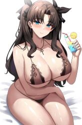 1girls absurd_res alternate_breast_size bikini blue_eyes breasts brown_hair fate/stay_night fate_(series) female hi_res hips huge_breasts jasony light-skinned_female light_skin long_hair massive_breasts naughty_face simple_background smile thick_thighs thighs tohsaka_rin voluptuous white_background wide_hips