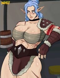 1futa 2025 abs anora_thorin arm_tattoo artist_logo artist_name artist_signature bandaged_breasts barbarian black_nail_polish black_nails blue_hair blush breasts bulge cleavage collar dungeons_and_dragons eye_scar fur_armor futa_focus futa_only futanari grey_eyes half-elf_female half-elf_futa half_elf large_breasts mangoarts00 muscular_futa no_underwear scar_on_leg scar_on_shoulder shattered_crowns solo solo_focus solo_futa tankard wrapped_breasts