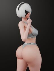 1girls 3d ass blindfold cpt-flapjack female female_only high_resolution large_ass looking_at_viewer looking_back nier:_automata solo thighs very_high_resolution yorha_2b