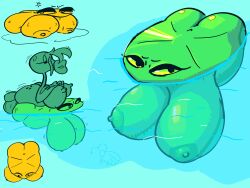 4:3 :>= anthro atemylegs belly big_belly big_breasts breasts duo electronic_arts elemental_creature female floating_on_water flora_fauna hi_res ivy_(atemylegs) lily_pad_(pvz) male male/female peashooter_(pvz) plant plants_vs_zombies popcap_games solo thick_thighs tscoct